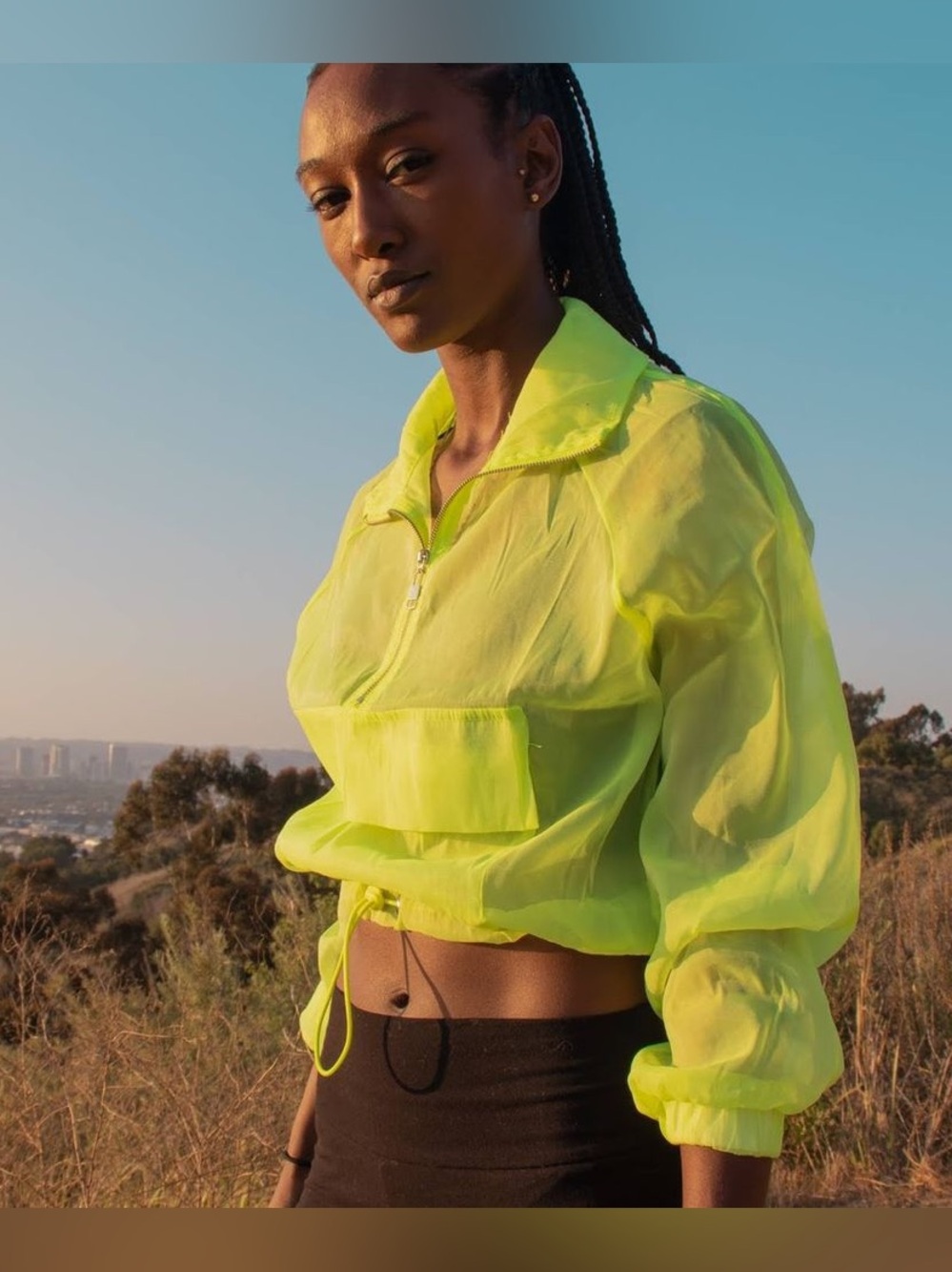 LOVE J Neon Green Half-Zip Women’s Windbreaker
